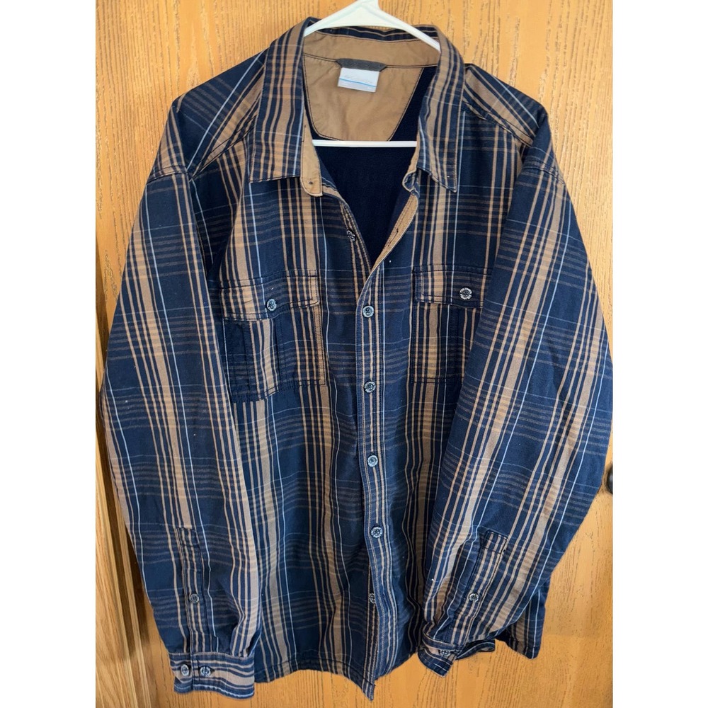 Columbia men’s plaid button-down fleece-lined shacket jacket (XL)